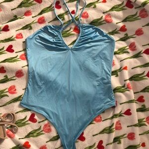 H&M Blue Bodysuit with Plunging V-Neckline